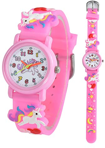 Child's love Kids Waterproof Watch, 3D Cartoon Design, Girls Digital Wristwatch, Ages 3-12 (Pink)