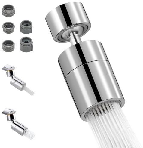 Hibbent Kitchen Sink Tap Aerator Solid Brass 80-Degree Big Angle Swivel Faucet Aerator Dual-Function 2 Sprayer Kitchen Faucet Attachment Swivel Sprayer- 360-Degree Swivel- Chrome-Female Thread 22mm