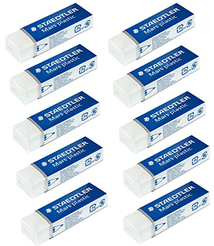 Staedtler Mars Kunststoff Radiergummi - 526 - Bleistift, Schule, Büro, Zeichnung - Weiß - 10 Stück