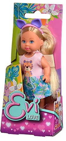 Simba 105733623 - Evi Love Cutie, 3-Fach Sortiert, es Wird nur EIN Artikel geliefert, Spielpuppe trägt EIN süßes Tieroutfit mit Haarreif, 12cm, ab 3 Jahren