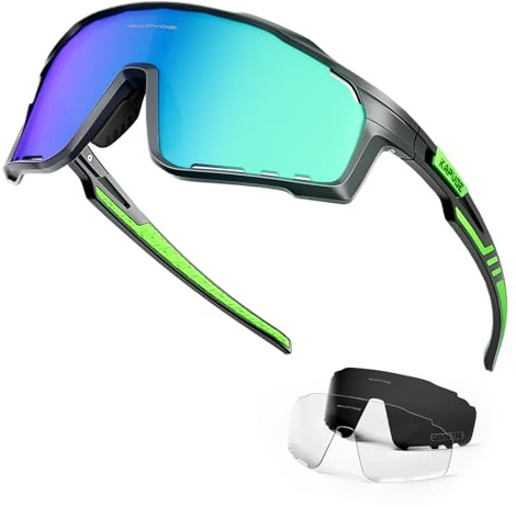 KAPVOE Polarisiert Fahrradbrille Herren Damen Rennrad Brille 3 Wechselgläsern TR90 Rahmen Sport Sonnenbrille UV400 Schutz Radfahren MTB Radbrille Laufen Volleyball Baseball Golf Triathlon K76