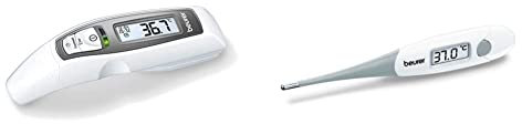 Beurer FT65 - Termómetro digital multifunción (6 funciones), color blanco & FT 15/1 Termómetro de Fiebre, Blanco/Gris
