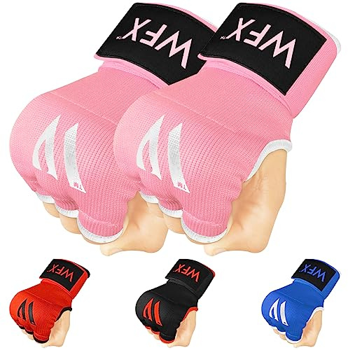 WFX Kids Junior Boxing Hand Wraps Inner Gloves Gel Padded Elasticated Padded Fist Under Gloves Pair Combat Sports for Young Fighters Gel Boxing Hand Wraps (Pink, Kids Junior)