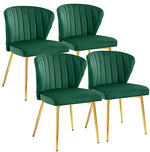Sepnine® Esszimmerstühle Samt 4er Set, Moderner Küchenstuhl, Polsterstuhl Esszimmer, Ergonomischer Essstuhl mit goldenen Beinen für Wohnzimmer, Schlafzimmer, Küche（Grün）
