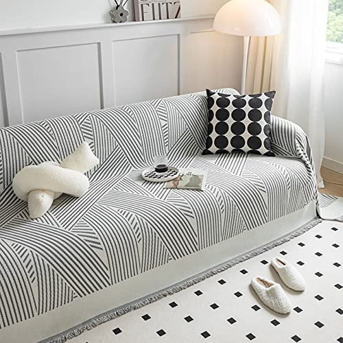 Homxi Bezug Sofa 3 Sitzer,Sofahusse Überzug mit Linien Sofa Überwurf Chenille Sofa Handtuch Grau Sofa Bezug 180x300CM
