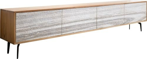 DELIFE TV-Board Kleo Akazie Natur 200 cm 4 Türen Winkelfuß Metall Schwarz Lowboard