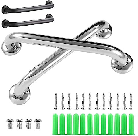 Holdfiturn 2 Pcs Stainless Steel Grab Rail Hand Grip Non-Slip Bath Grab Towel Rail Safety Wall Mounted Support Handle Handrail for Bar Bathtub Toilet Shower (Silver)