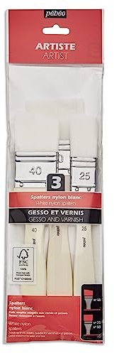 Pebeo Gesso - Pennello per vernice, in fibra sintetica bianca, confezione da 3 pezzi (piatto 1,0, 2,0, 2,0 (50 mm), angolare 1,6 (40 mm), stelo certificato FSC
