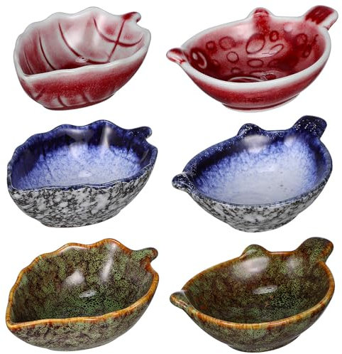Kichvoe 6pcs Ceramic Dipping Bowls Soy Sauce Dish Side Dish Bowls Mini Bowl for Ketchup Sushi Seasoning Serving Bowl Set