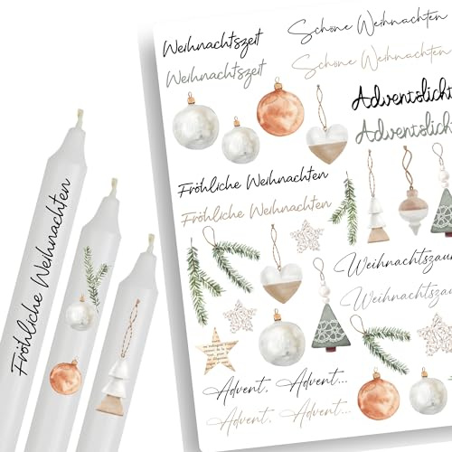 A4 Kerzentattoos Weihnachten | Kerzenfolie für Kerzen | Tattoo Folie Advent | Wasserschiebefolie für Stabkerzen | Set Weihnachten 1