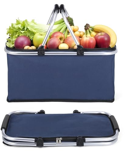BELLE VOUS Borsa Termica Grande - Borsa Frigo Termica - Capacità 30 Litri con Cerniera - per Lavoro Picnic Campeggio Mare - Porta Pranzo - per Alimenti e Bottiglie - Blu Marino