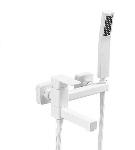 Badewannenarmatur Badewanne Wasserhahn Messing Wandmontage Einhand-Wannenbatterie Wannenarmatur Mit Handbrause Wannenmischer-Dusche Set, Weiß