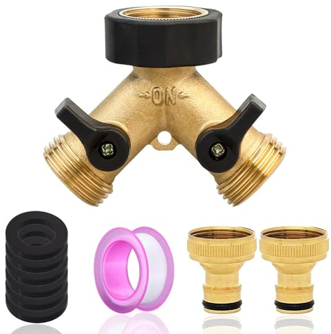 ACONDE Brass Tap Manifold Hose Splitter, Conector de válvula en Forma de Y, Adaptador de Divisor de Grifo, 2 Way 3/4 Washing Machine Connector with Individual On/Off Valves, Distribuidor de Agua