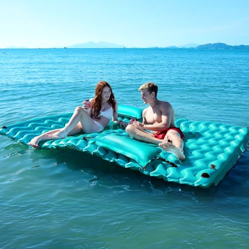 Sunrio 2025 - Alfombra flotante inflable gigante de 102 x 72 pulgadas, flotadores de lago para adultos con hamaca para piscina, piscina, playa, lago para fiesta acuática de verano, color verde