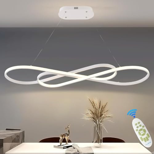 MQW 100CM LED Pendelleuchte Esstisch, Dimmbar Hängelampe 57W, Fernbedienung | 10%-100% Hängeleuchte Esstisch Dimmbar Memory 3000K-6500K höhenverstellbar Esszimmerlampe für Büro, Esstisch, Weiß