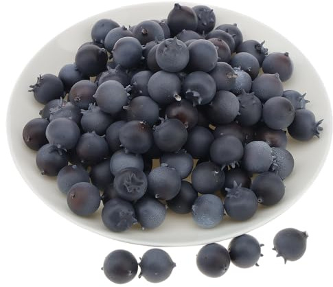 Quancru 100Pcs Artificial Blueberry Fake Blueberries DIY Fruit Decor Craft Model Lifelike Plate Basket Plant Living Room Dinning Table Cabinet