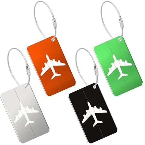 4 PCS Luggage Tags, Luggage Tags Labels for Suitcases UK with Name Id Card, Suitcase Tags Luggage Tag for Travel Bag, Checked Luggage, Suitcases, Backpacks