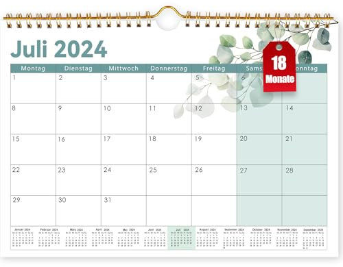 18 Monats Kalender 2024-2025, Wandkalender 2024 Im A4 Querformat, Kalender 2024 Wandkalender, Familienplaner 2024 Mit Jahreskalender Planung, Paarkalender vom 24.Juli bis 25.Dezember - Große Laub