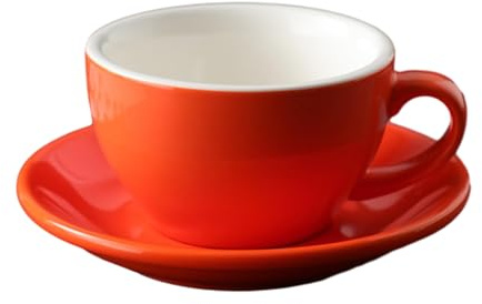 Juego de tazas de café con leche de 250 ml de cerámica con esmalte en color, taza de café con leche de gran boca simple y gruesa - Naranja 250 ml