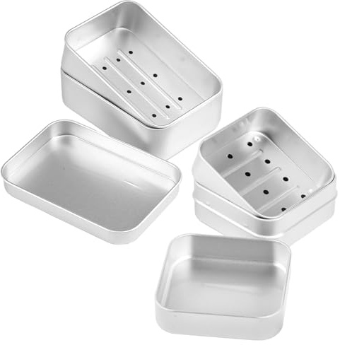 Seifendose aus Aluminium, Seifenschalen mit Abtropfgitter, Seifenbox Reise Klein Wasserdicht, Feuchtigkeitsbeständig Rostfrei Seifenschalen aus Metall zu Hause Reisen (Silber - 2pcs Quadrat+Rechteck)