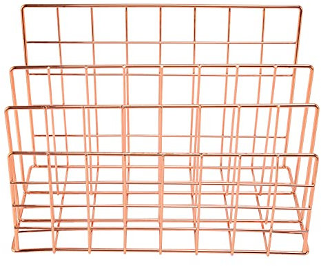 Sessleger Brief-Organizer für Büro, Briefablage mit 3 Fächern aus Metall, Briefordner für Briefe, Post, Bücher, Postkarten und mehr, Briefhalter in Roségold