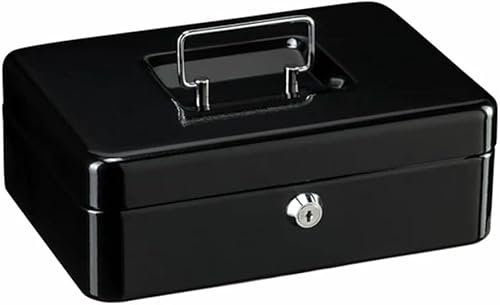 Best House | Metal Coin Box | Petty Cash Box Supplied with 2 Keys | 10 Inch | BLACK | Pack of 1 | Lockable Portable with Removable Change Tray for Home, Office, and Events