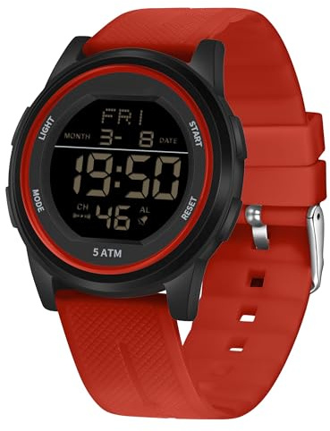 Forrader Montre de sport numérique étanche pour homme avec chronomètre, rétroéclairage LED, alarme, compte à rebours, date