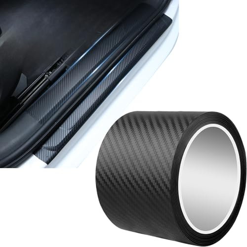 YUNYU Carbon Fibre Door Sill Protector, 5cm x 3m, Matt Black, Self-Adhesive Paint Protection Film for Cars