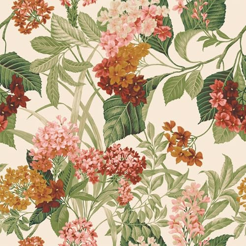 Belgravia Decor Misaki Floral Bold Flower Themed Wallpaper Ideal for Bedrooms, Living Rooms, Hallways and Dining Rooms Sage Green/Orange 2322