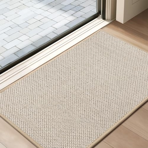 Tuocal Fußmatte Innen 60x90cm, rutschfeste Schmutzfangmatte, Khaki | Waschbar Fussmatte, Pflegeleicht, Dünn Türmatte Saugstarke Eingangsteppich, Eingangsmatte für Innenbereich, Flur, Haustür