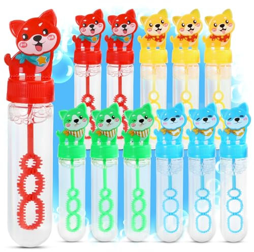 Magicat XL Seifenblasen Set für Kinder 2025 I 12er Pack mit lustigen Welpen-Griffen I 30 ml Seifenblasen Flüssigkeit pro Tube I Ideal für Geburtstage & Garten I Mitgebsel Kindergeburtstag (Version 1)