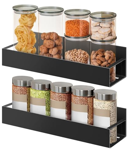 SEGNAYEN Magnetic Spice Rack, No Drill Magnetic Fridge Shelf, Metal Spice Storage Racks, Magnet Fridge Organizers for Kitchen Storage and Organization, Black, 2 PCS