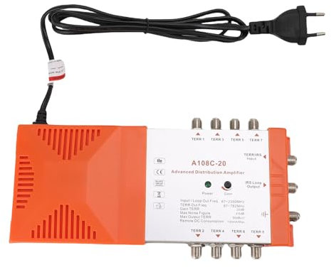 Annadue Amplificatore di Distribuzione Splitter a 8 Amplificatore TV Signal Booster Splitter Amplificatore di Antenna a più (Plug 'UE 220-240 V, 20-55 ℃, 42 ° C)