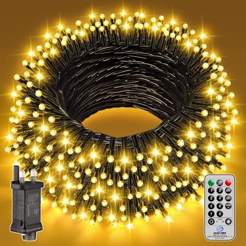 UIONVO Outdoor Christmas Fairy Lights 25M - 250 LED Warm White String Lights, Mains Powered Plug in Waterproof with Remote 8 Modes for Indoor Garden Party Wedding Xmas Decorations​