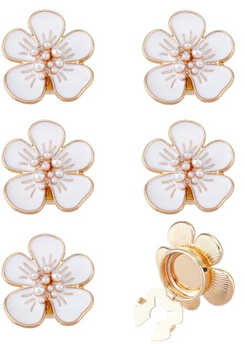 SUPERFINDINGS 6 STÜCK Manschettenknöpfe Mit Weißen Blumen Und Kamelien Knopfabdeckungen Elegante Manschettenknöpfe Aus Legierung Und Emaille Für Damen Modische Manschettenknöpfes Schmuck Geschenke