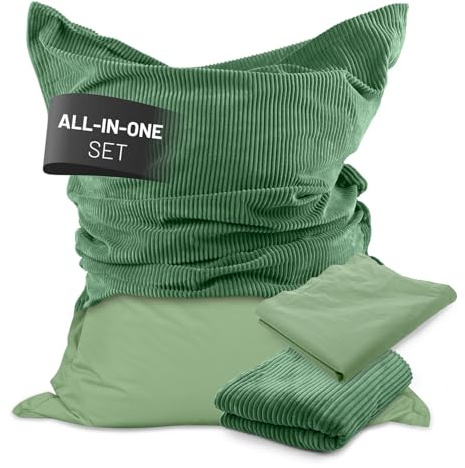 Lumaland Sitzsack Classic XXL All-in-One Set | Gigante Sitzsack XXL con cordino e rivestimento per interni ed esterni | Poltrona con imbottitura EPS sicura all'interno - Rivestimenti facili da