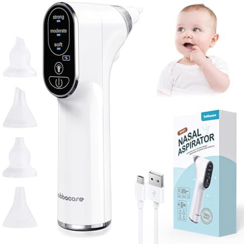 Aspirateur nasal électrique pour bébé, nettoyeur de nez de bébé avec 4 buses en silicone et 3 niveaux d'aspiration, ventouse nasale rechargeable pour nouveau-nés, tout-petits et nourrissons