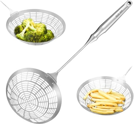 Verbessertes Edelstahl-Spinnensieb, Skimmer, Schöpfkelle zum Kochen und Frittieren, Küchenutensilien, Drahtsieb, Nudellöffel (S)
