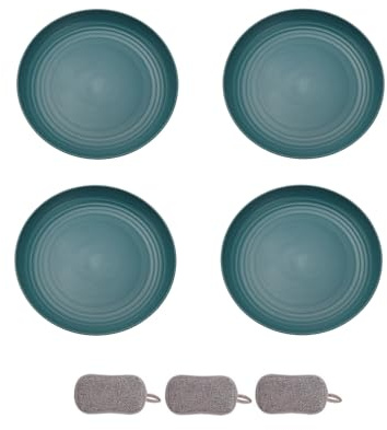 4 Pezzi Piatti Piani in Plastica Rigida Riutilizzabili,Piatto per Frutta Torte Snack Dessert Pasta,Infrangibili,Rotondo,Grande Capacità,Adatto al Microonde e Alla Lavastoviglie (Verde scuro, 23cm)