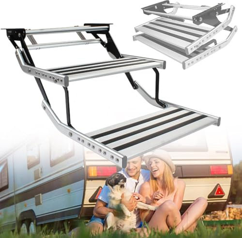 Gradino pieghevole per camper con luce LED, sgabello pieghevole per camper,scala di ingresso pieghevole telescopica per camper,gradini retrattili elettrici manuali per camper 2-Step-Manualwithoutlight