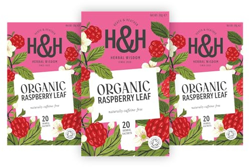 Heath & Heather Organic Raspberry Leaf Tea Bags - 3 x 20 Organic Herbal Tea Bags with Gift Box - Caffeine Free - Certified by the Soil Association - Part of the Best Sellers Range