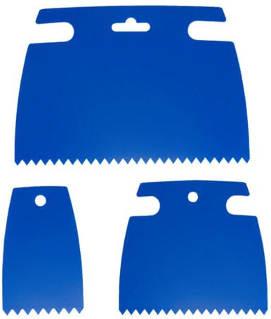 LAKPYN 3 Pièces Spatules Multifonctionnelles en Silicone, Spatules Dentées,Set de Spatules à Colle,Pour l'Application de Mortier-Colle et d'Enduit (Bleu)