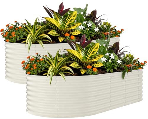 Crevyteg 2 Pack 8x4x2ft Galvanized Raised Garden Beds – Heavy Duty Rust-Resistant Metal Planter Boxes – Tall, Deep Outdoor Raised Beds, Protective Anti-Cut Edging, Easy Assembly – Beige, 240x120x60cm
