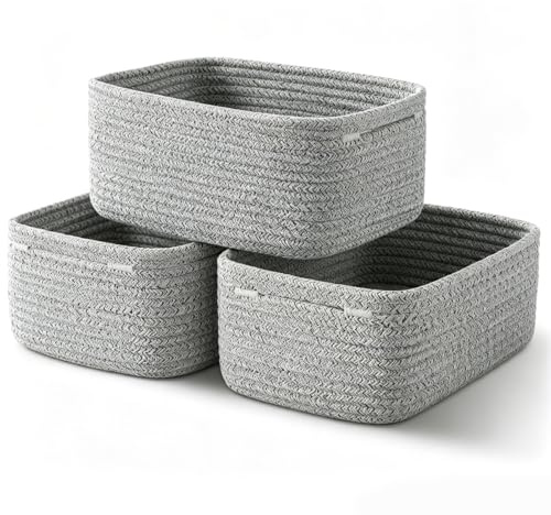 3 cestas de almacenamiento, cestas de almacenamiento trenzadas, cestas de almacenamiento como regalo, cestas trenzadas para organizar la habitación de los niños, 30 x 20 x 11 cm (gris)
