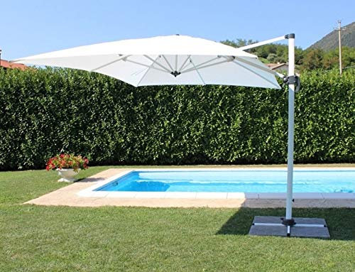 Ombrellone da Giardino 3 X 4 Palo Laterale Telo Bianco per Esterno Giardino, Ristorante, Gelateria Bar Hotel Albergo
