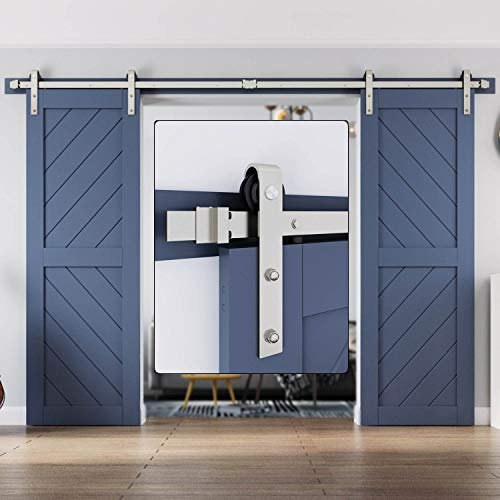 10 FT Double Sliding Barn Door Hardware Track Kit,Nickel Gray Surface(10 foot Track Double kit)