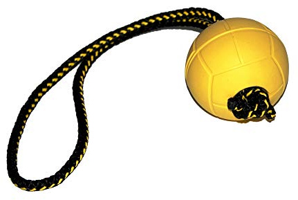 Dingo Gear Ball für Training # 70 mm mit Griff 30 cm schwimmed Ball weich Gummiball Farbe Gelb apport Spiel mit Hund S02701