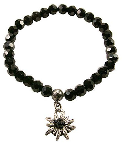 Alpenflüstern Perlen-Trachten-Armband Strass-Edelweiss mini - Damen-Trachtenschmuck, elastische Trachten-Armkette, Perlenarmband schwarz DAB059