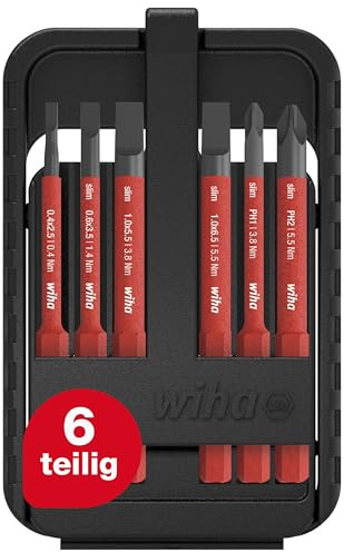 Wiha bit set slimbit elektrisk slits, Phillips 6 st. inkl. I slimbit-box I flexibel, kompakt, mobil I VDE-testad (43159)