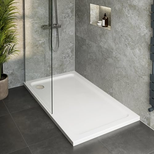 Hydrolux® 1200 x 700 x 45mm White Bathroom Shower Tray for Enclosures Cubicles & Wet Room with Chrome Waste, Rectangular
